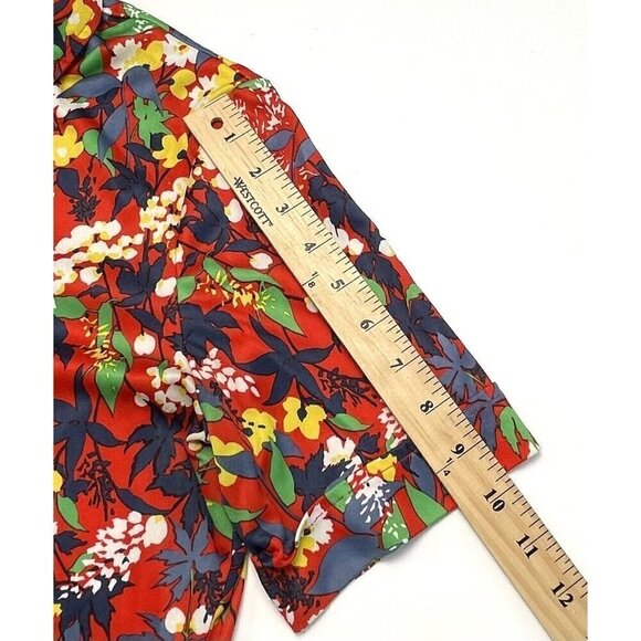 VTG 1970s CENTER STAGE Womens SMALL Red Floral Polyester S/S Button-Up BLOUSE - Picture 5 of 8